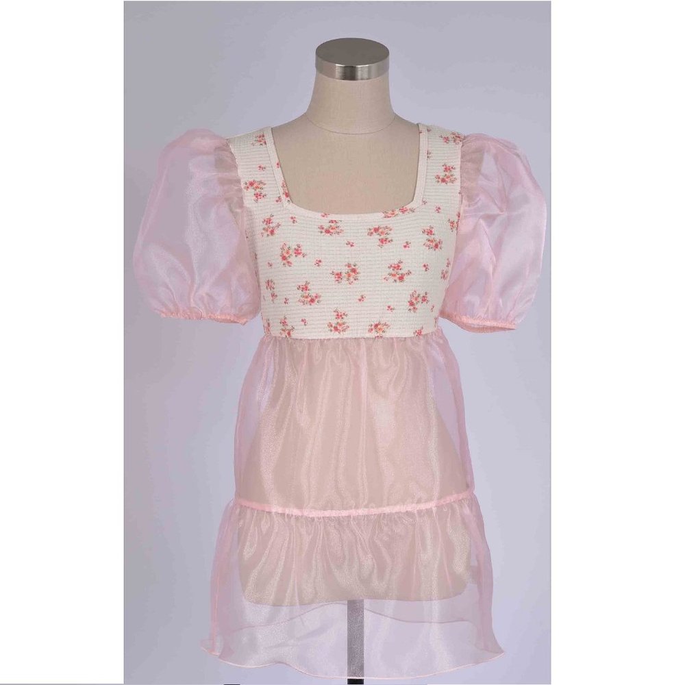 FLORAL ORGANZA CONTRAST TUNIC